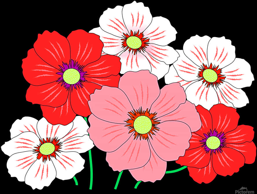 Vibrant Redand Pink Flowers Illustration PNG Image