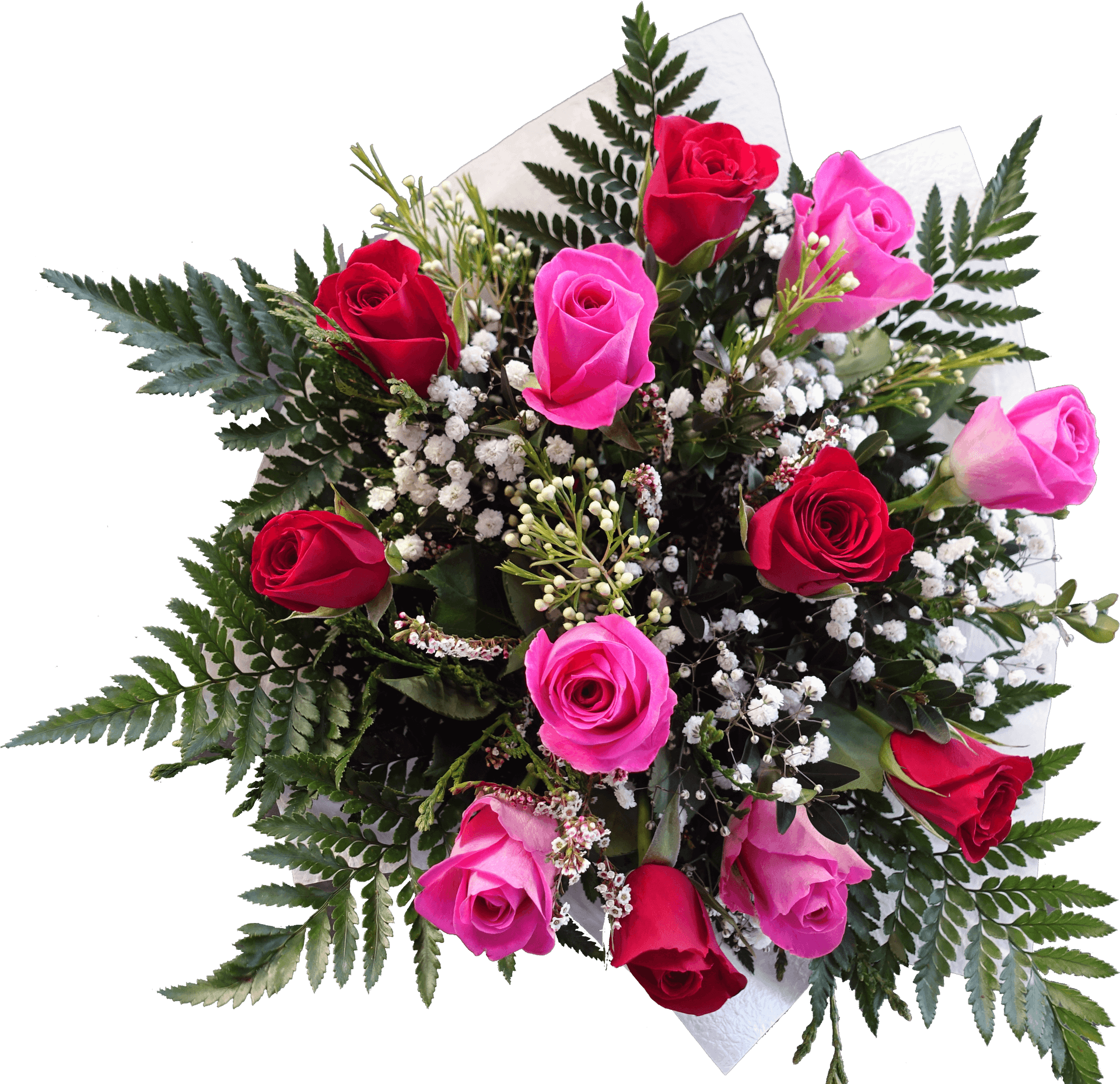 Vibrant Rose Bouquet Top View.png PNG Image