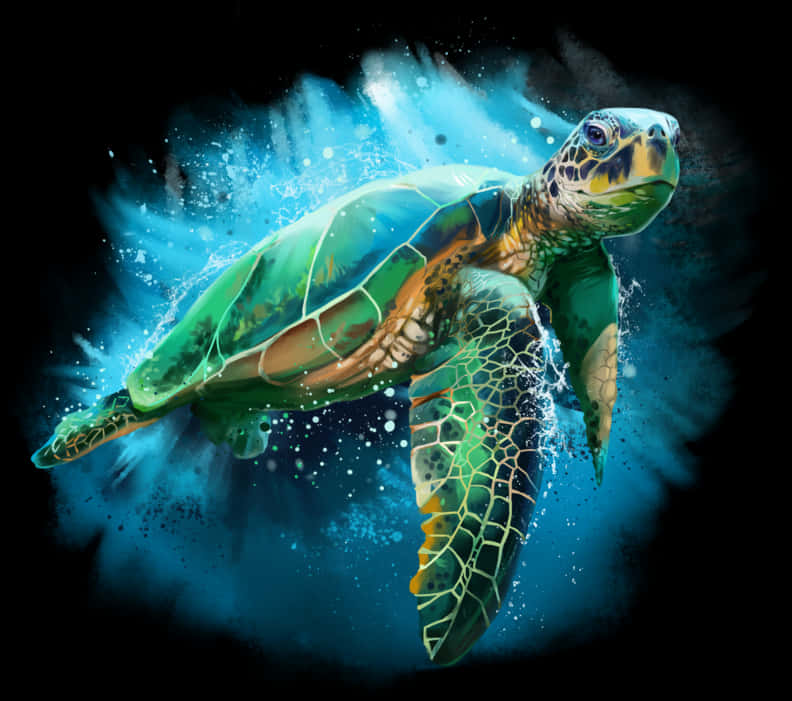 Vibrant Sea Turtle Swimming PNG Image