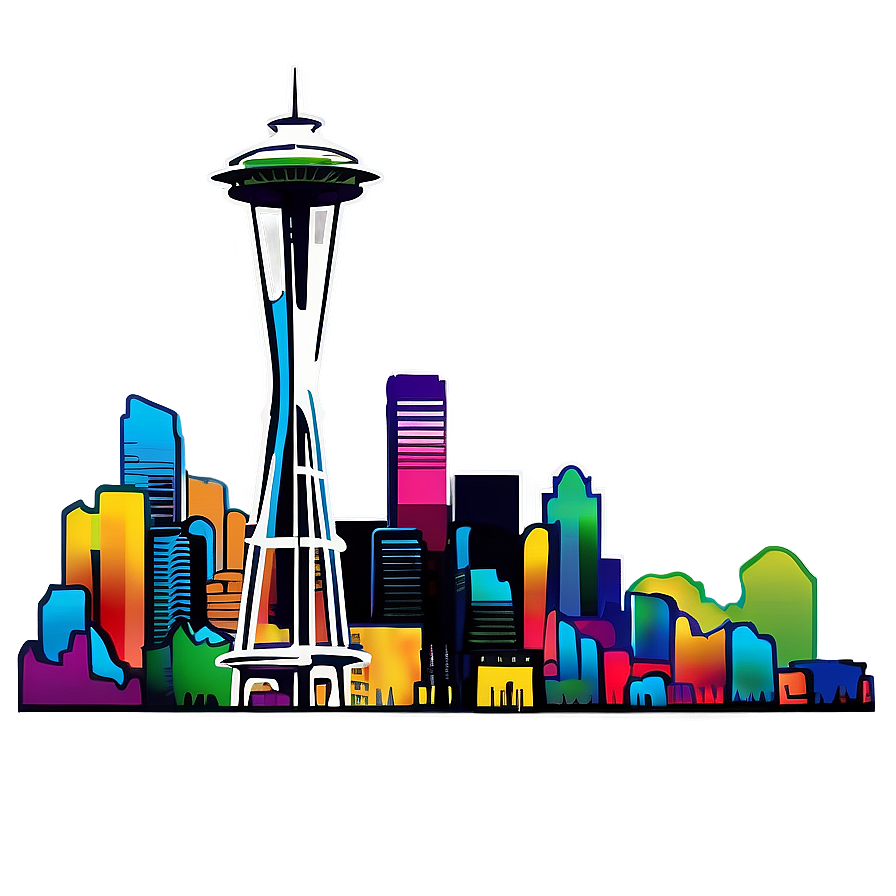 Vibrant Seattle Skyline Art Png 27 PNG Image