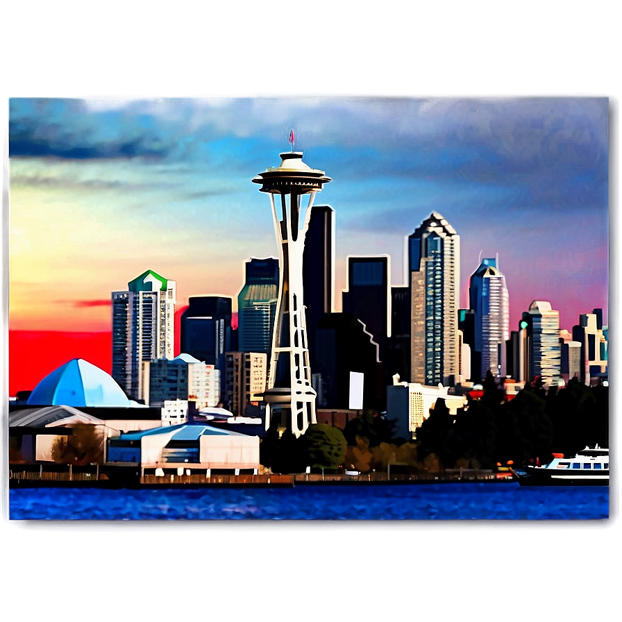 Vibrant Seattle Skyline Art Png Ijd3 PNG Image