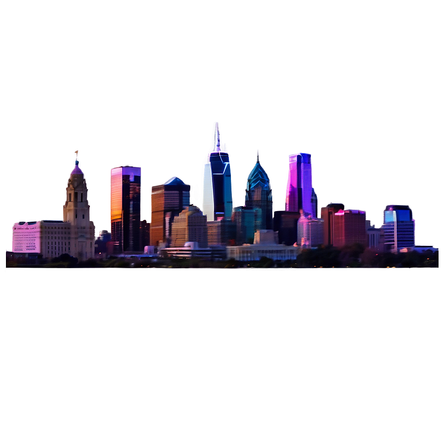 Vibrant Sunset Over Philadelphia Skyline Png Mso PNG Image