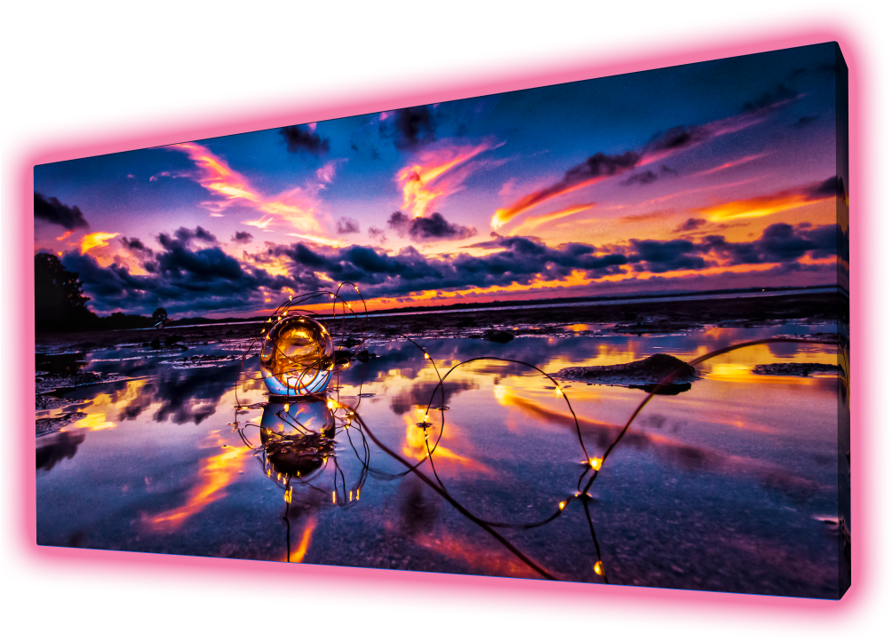 Vibrant_ Sunset_ Reflection_with_ Light_ Sculpture PNG Image