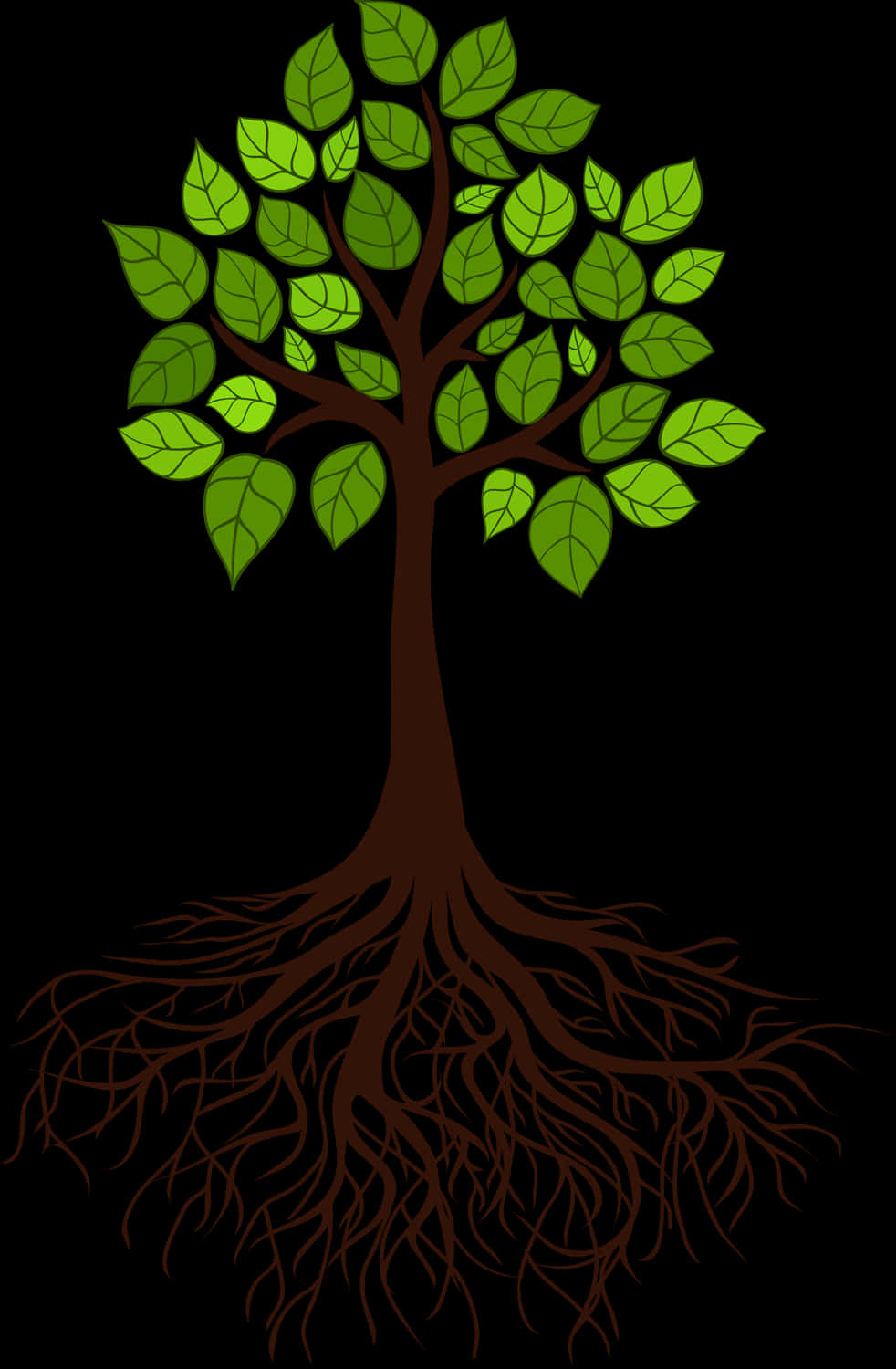 Vibrant Tree Silhouettewith Roots PNG Image