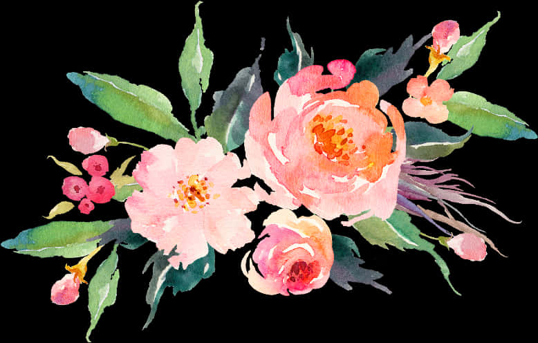 Vibrant Watercolor Floral Arrangement PNG Image