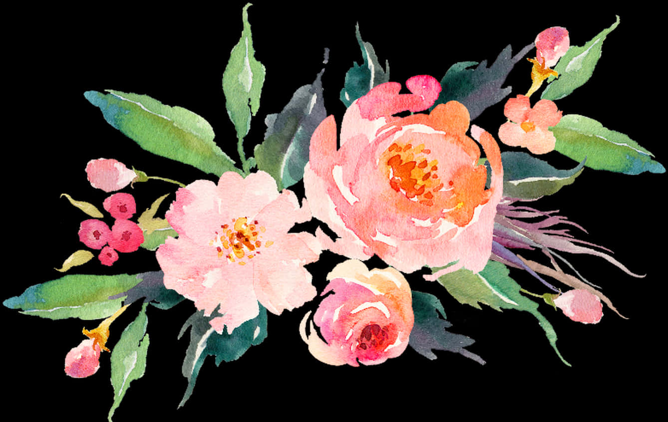 Vibrant Watercolor Floral Arrangement PNG Image