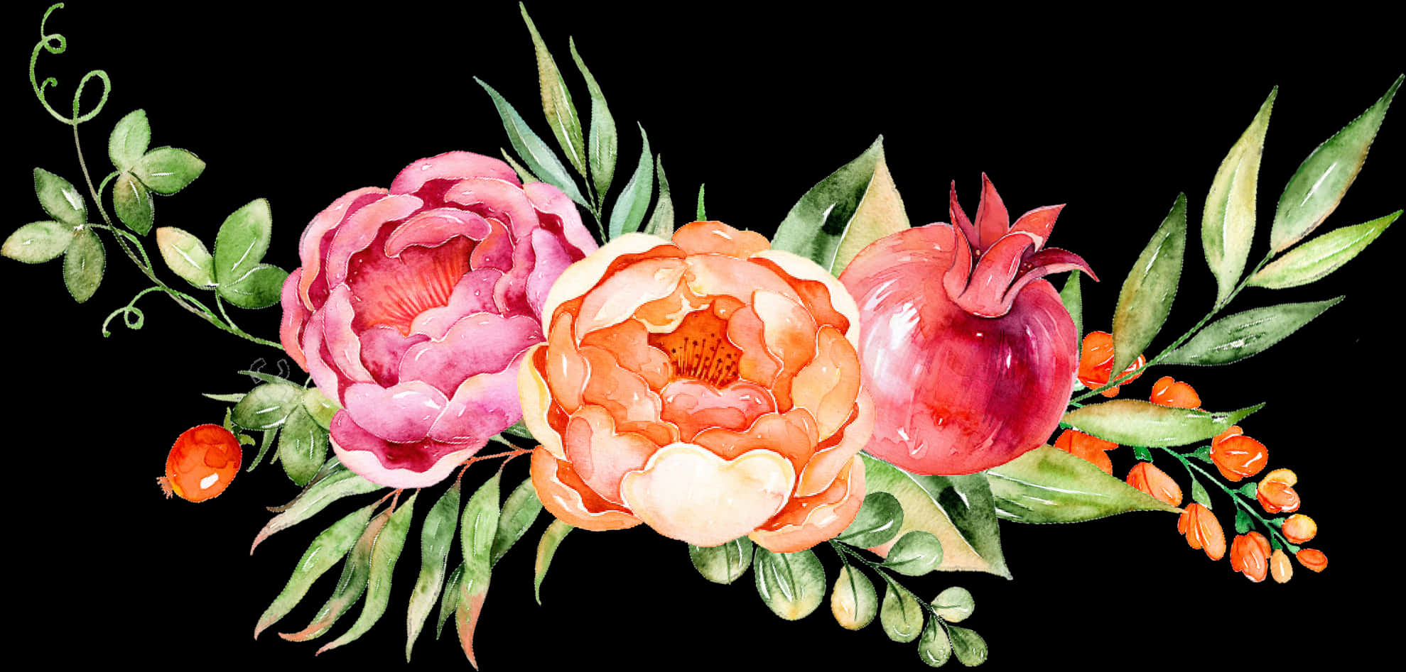 Vibrant Watercolor Floral Arrangement PNG Image