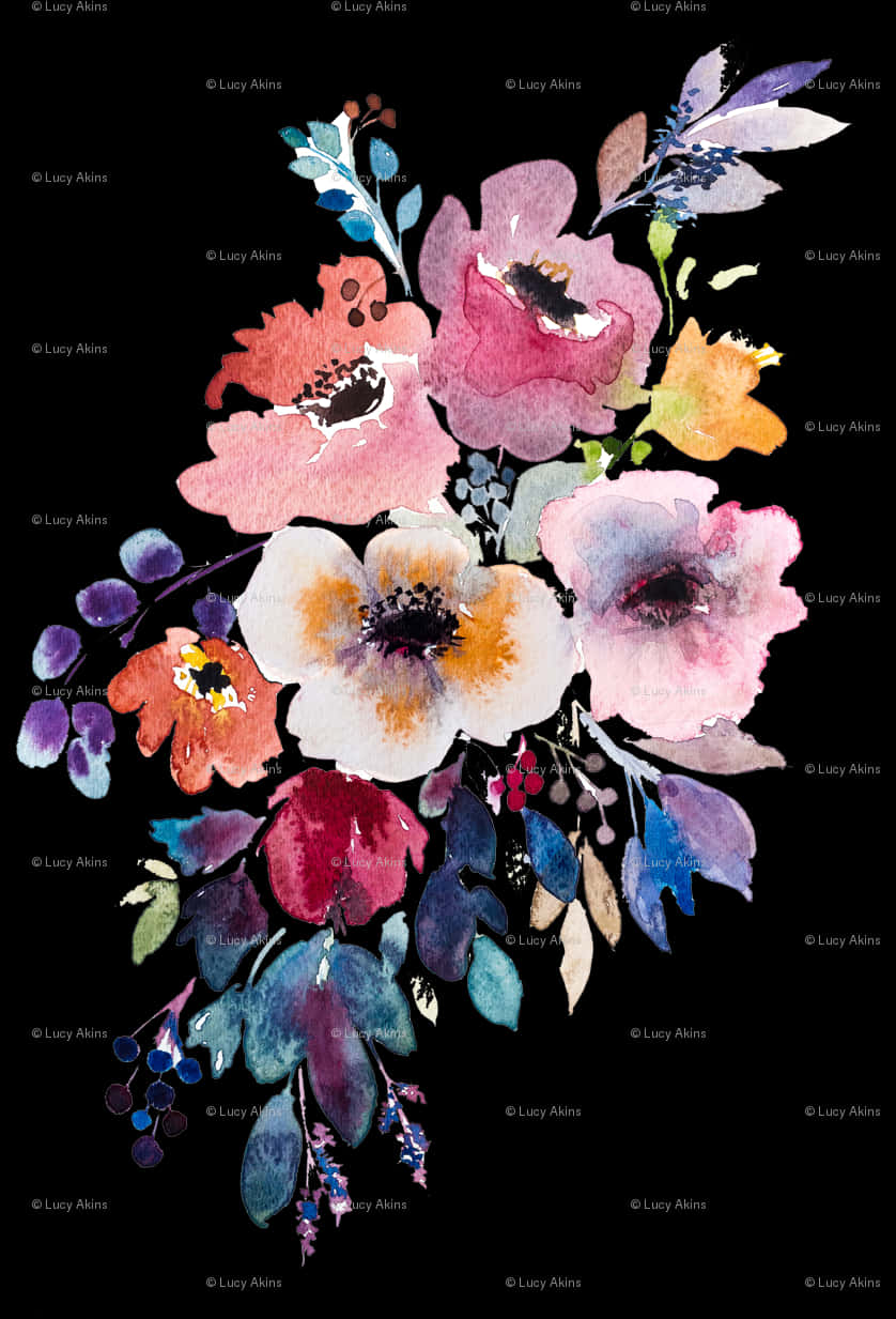 Vibrant Watercolor Floral Arrangement PNG Image