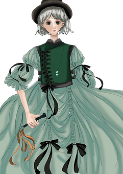 Victorian Anime Character Green Dress PNG Image