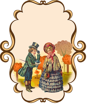 Victorian Children Autumn Frame PNG Image