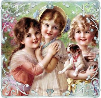 Victorian_ Children_with_ Dog PNG Image