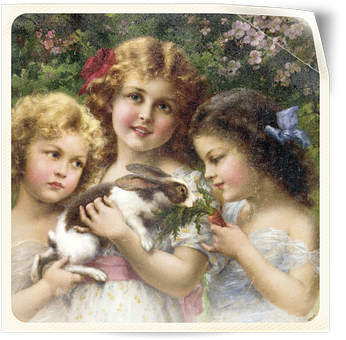 Victorian Childrenwith Bunny PNG Image