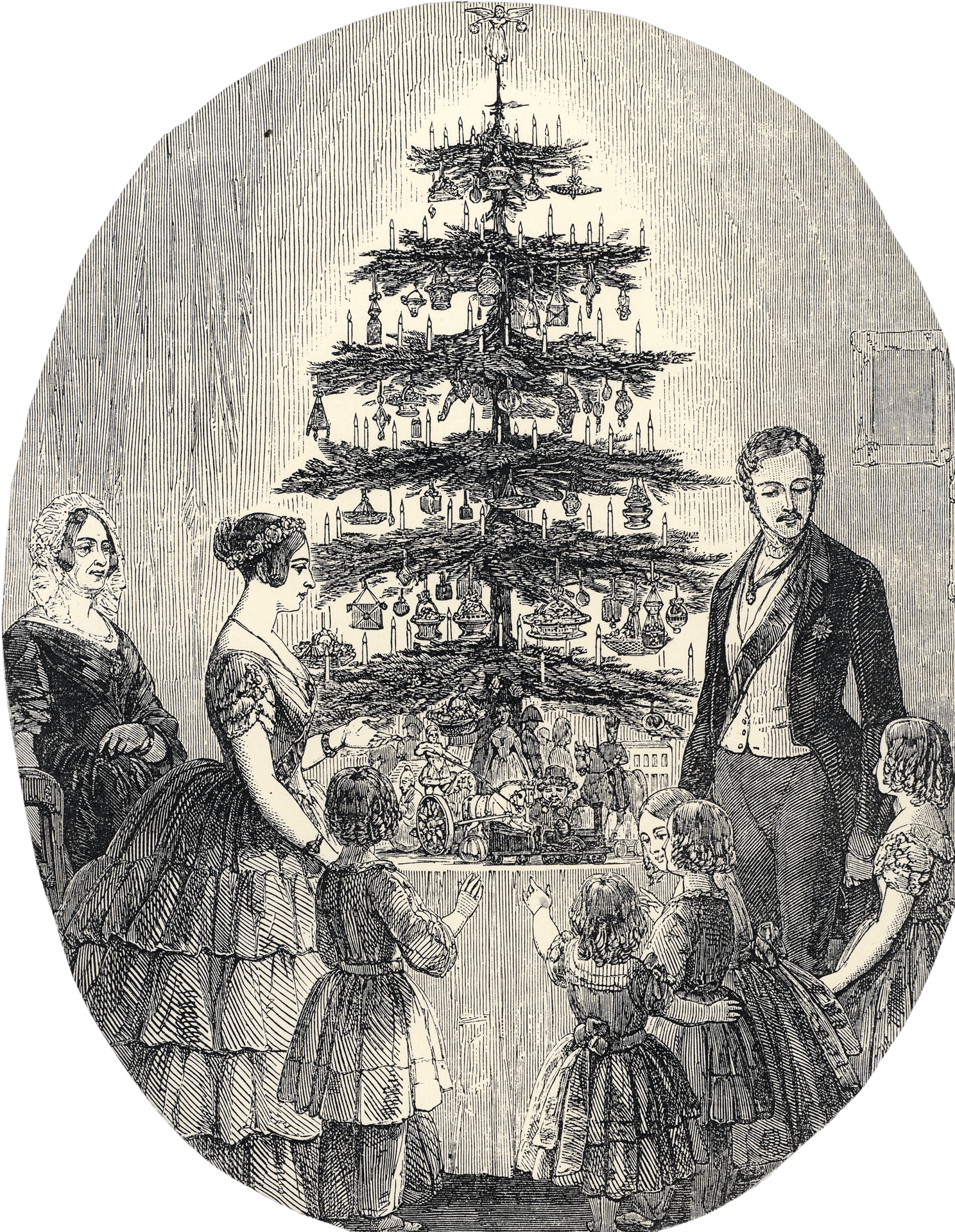 Victorian Christmas Tree Illustration PNG Image