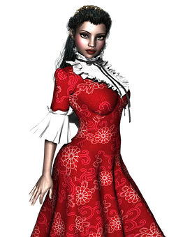 Victorian Era3 D Character Red Dress PNG Image