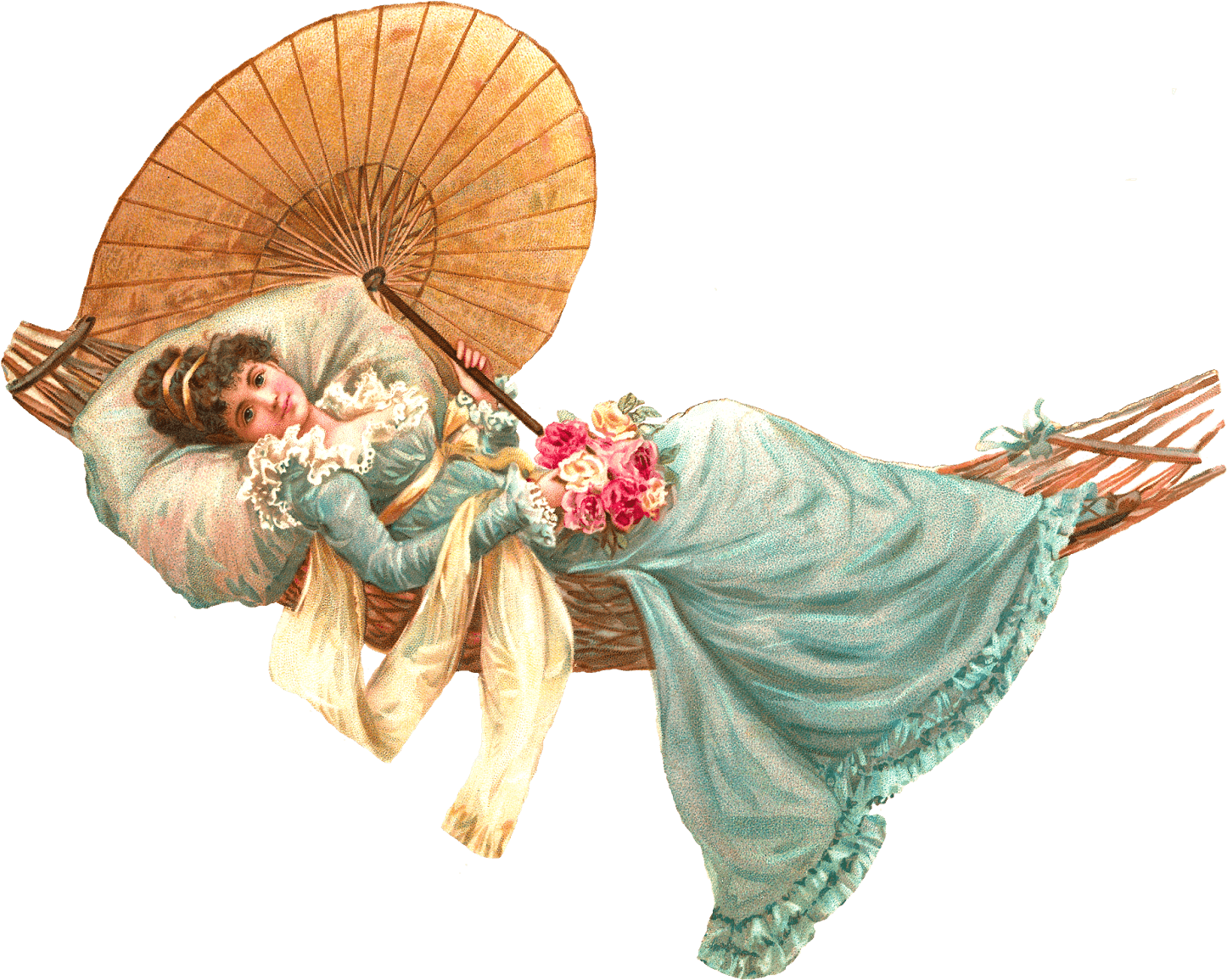 Victorian Ladyin Hammockwith Umbrella PNG Image