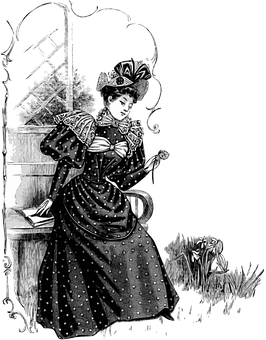 Victorian Ladywith Flower PNG Image