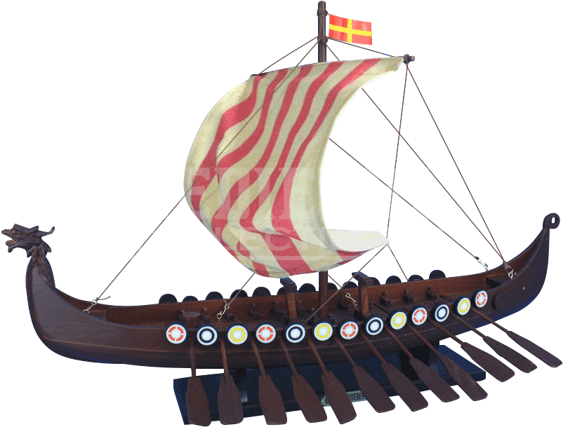 Viking Ship Modelwith Striped Sail PNG Image