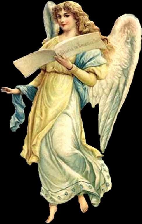 Vintage Angel Holding Scroll PNG Image