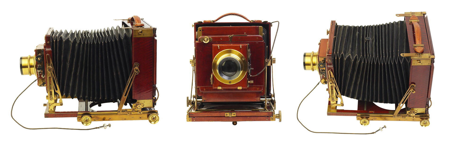 Vintage Bellows Camera Three Views PNG Image