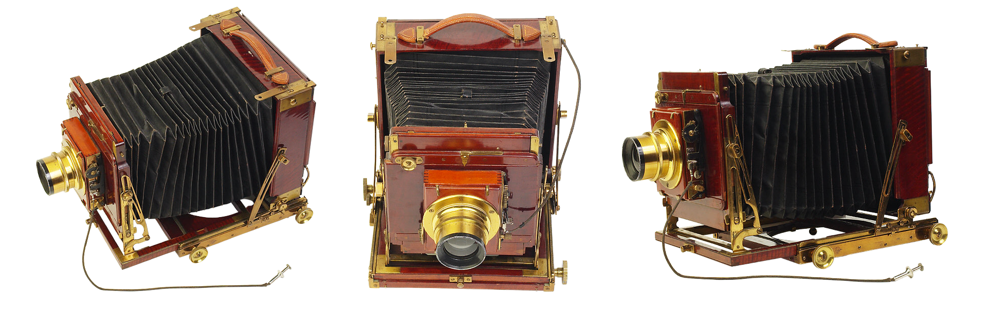 Vintage Bellows Camera Triple View PNG Image