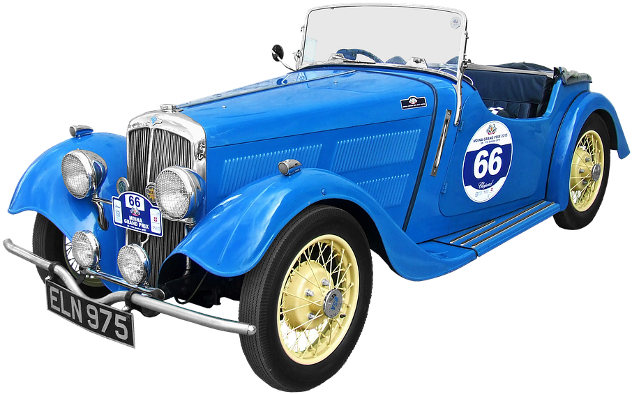 Vintage Blue Convertible Racing Car PNG Image