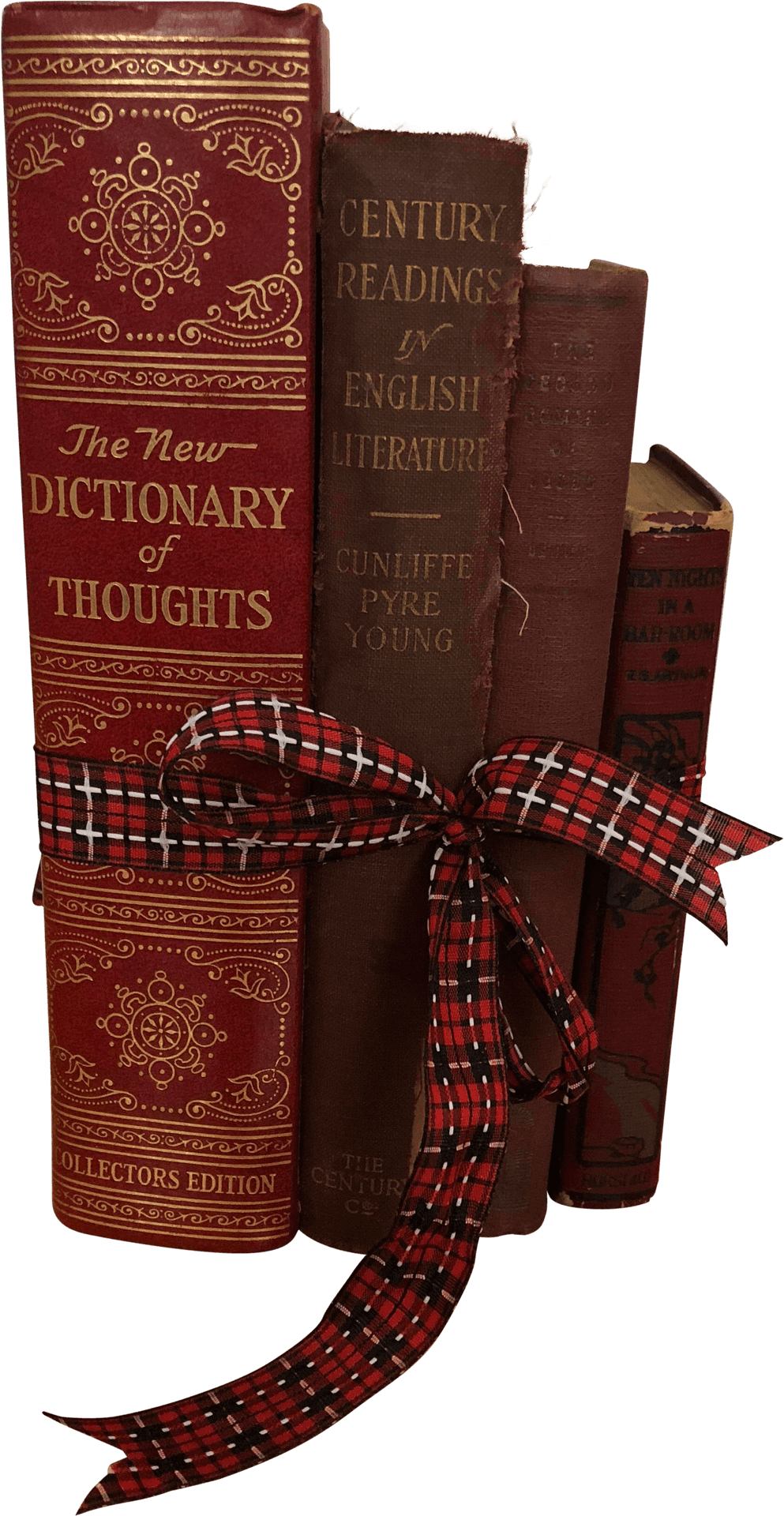 Vintage Books Boundwith Checkered Ribbon PNG Image