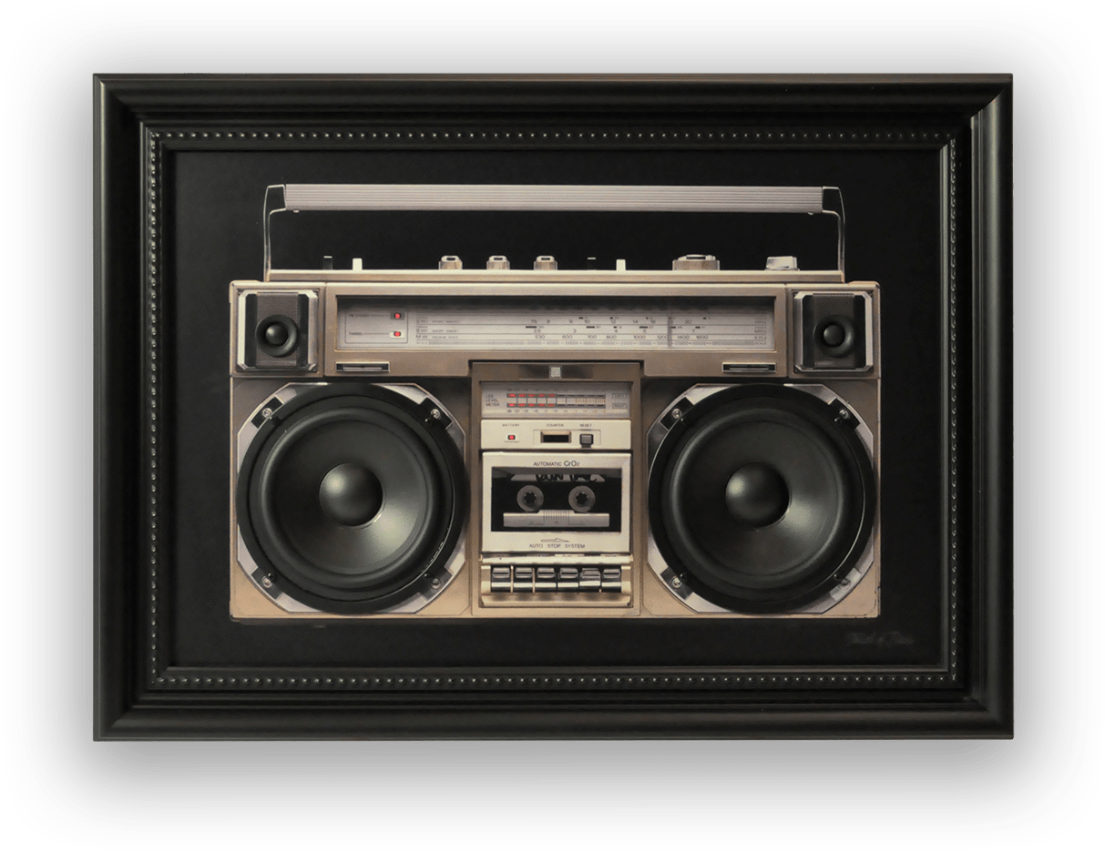 Vintage Boombox Framed Artwork PNG Image