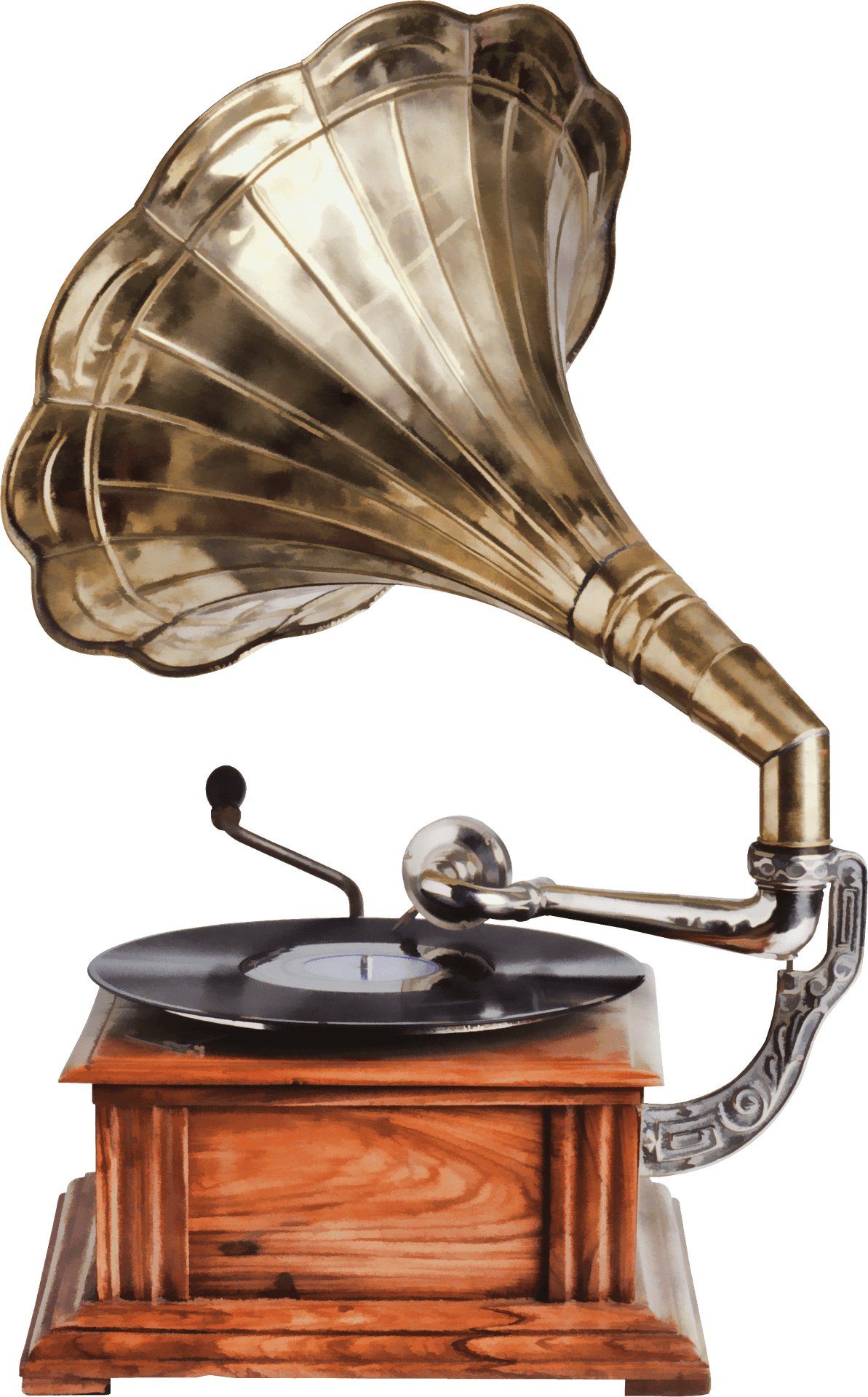 Vintage Brass Phonograph PNG Image