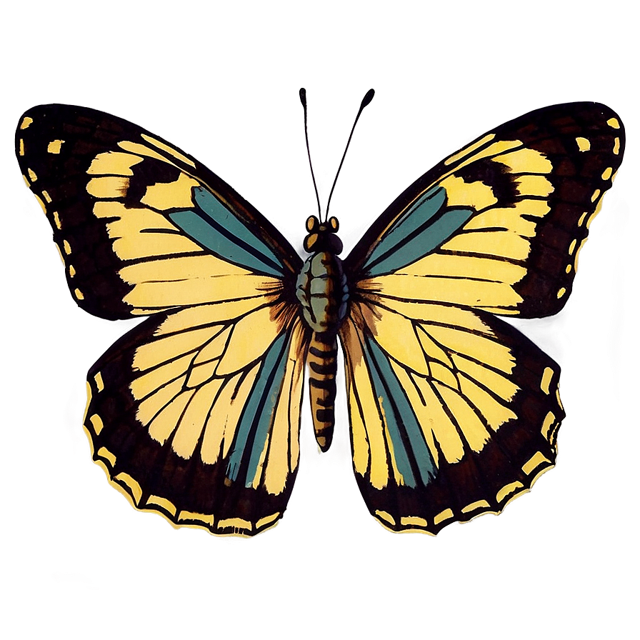 Vintage Butterfly Drawing Png Qxp PNG Image