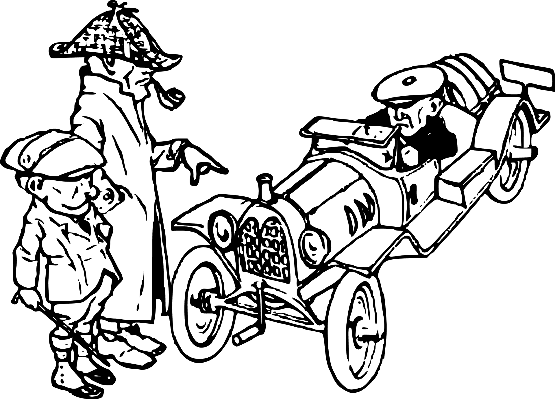 Vintage Carand Characters Line Art PNG Image