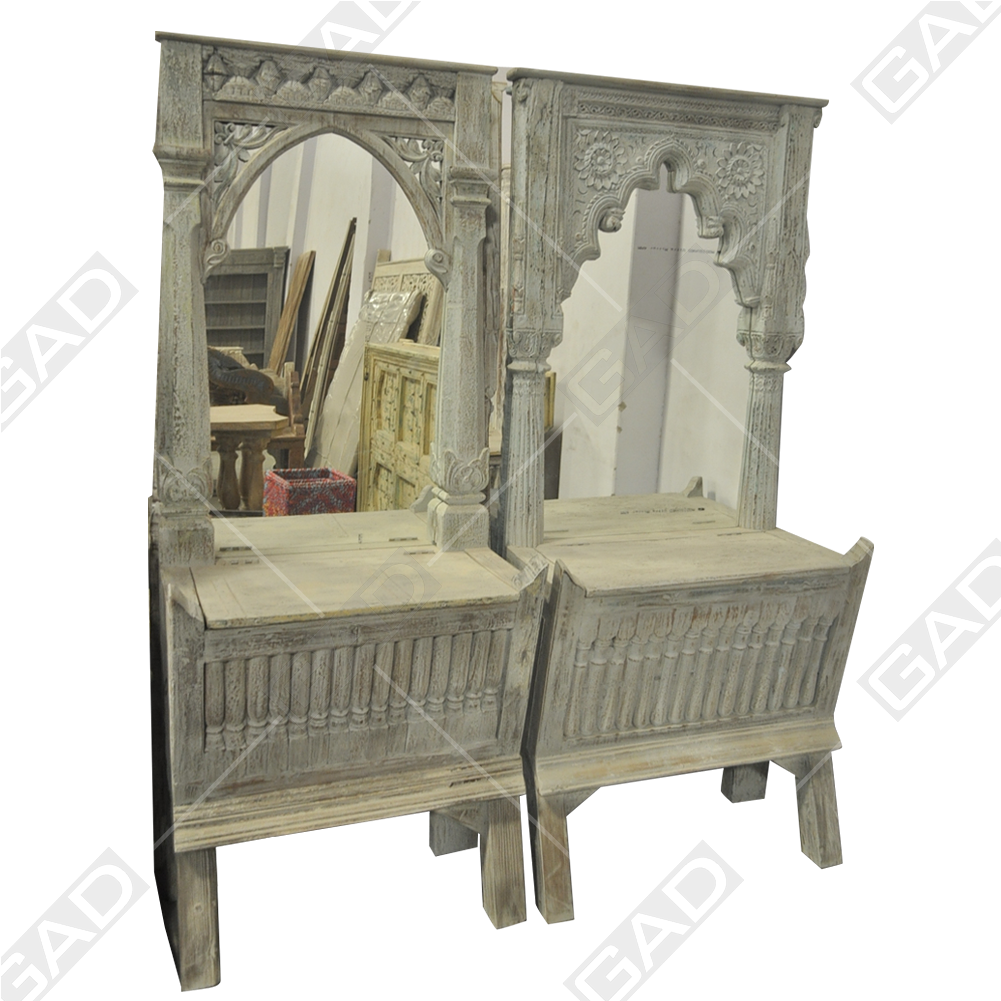 Vintage Carved Wooden Dressing Table PNG Image