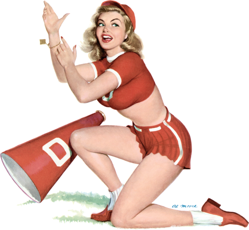 Vintage Cheerleader Pinup Art PNG Image