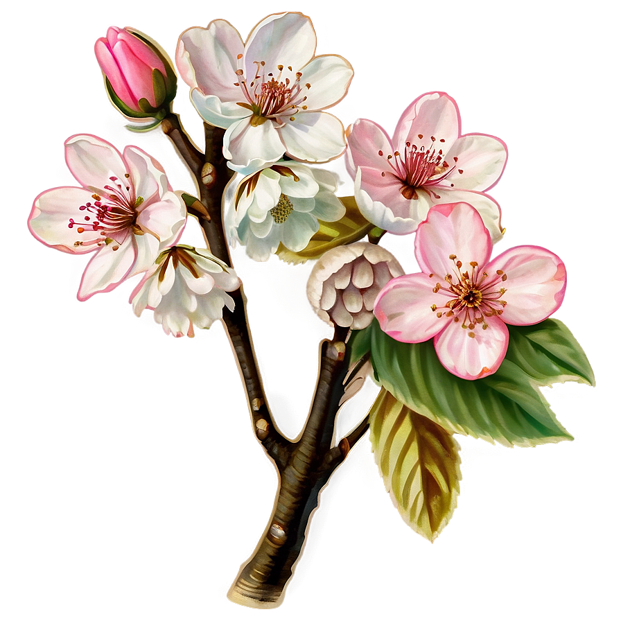 Vintage Cherry Blossom Illustration Png 05032024 PNG Image