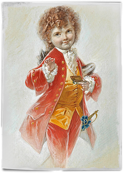 Vintage Child In Red Coat Painting PNG Image