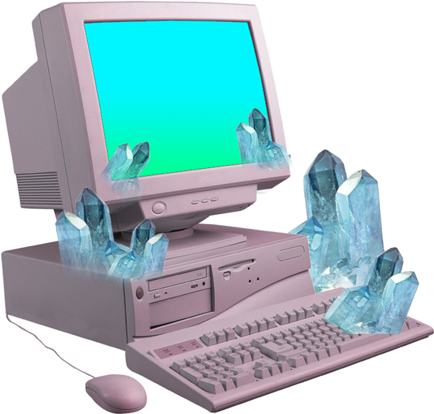 Vintage Computer Crystal Enhancement PNG Image