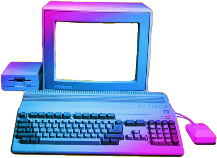 Vintage Computer Neon Glow PNG Image