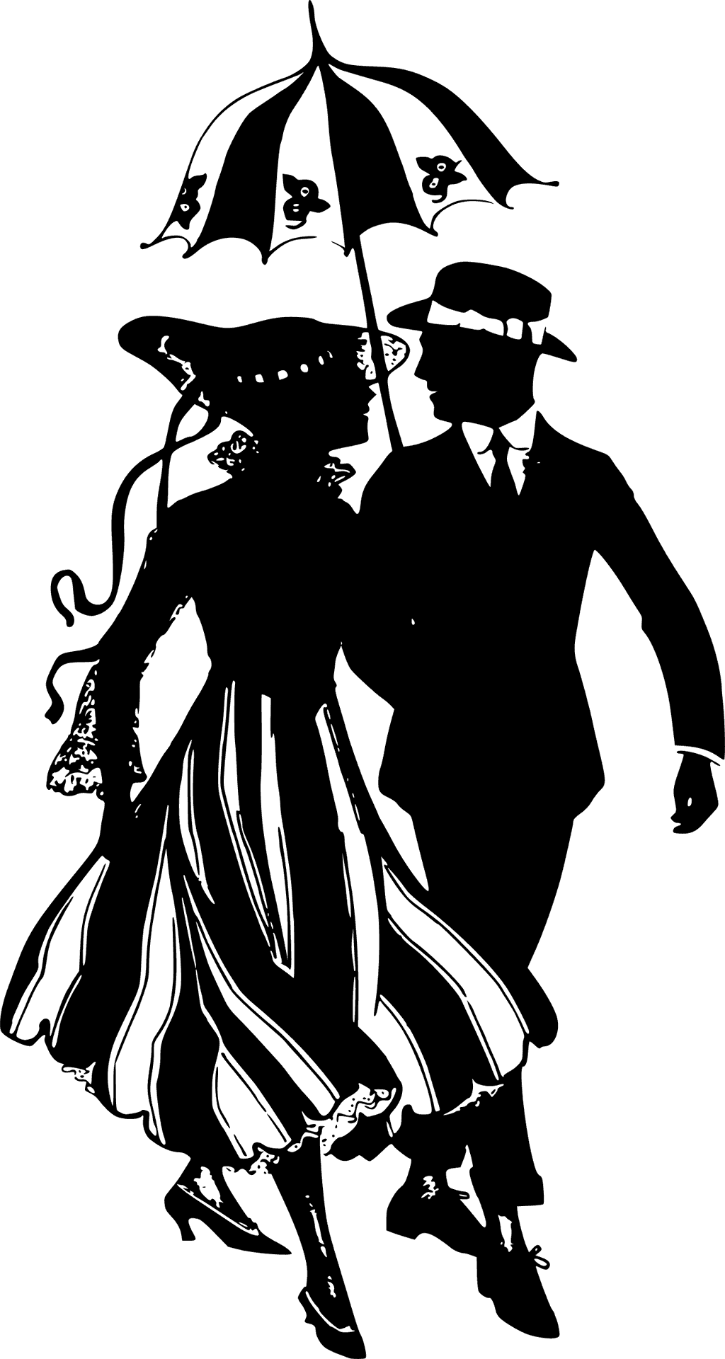 Vintage Couple Silhouette With Umbrella PNG Image