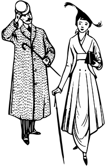 Vintage Couple Walking Illustration PNG Image