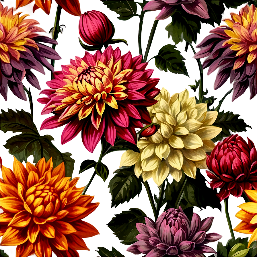 Vintage Dahlia Print Png 18 PNG Image