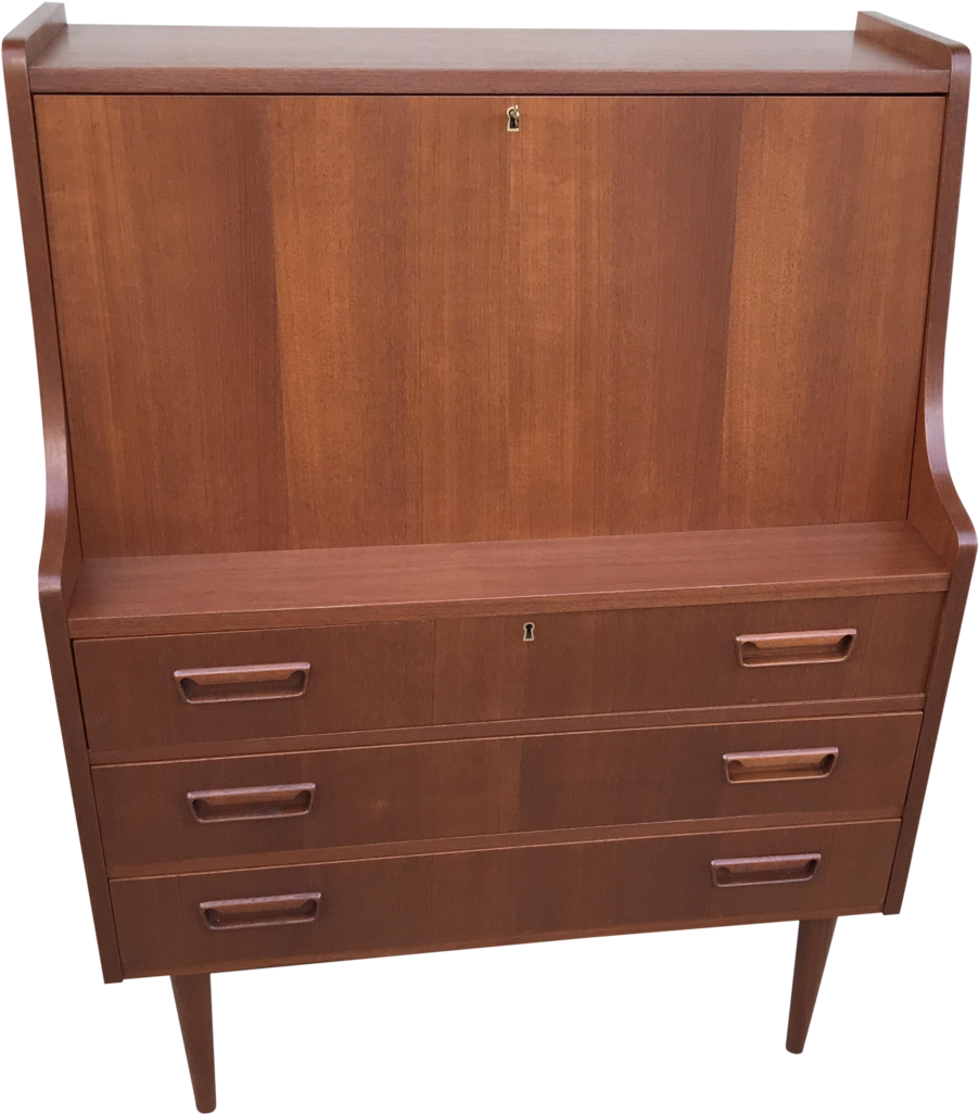 Vintage Danish Teak Secretary Desk PNG Image