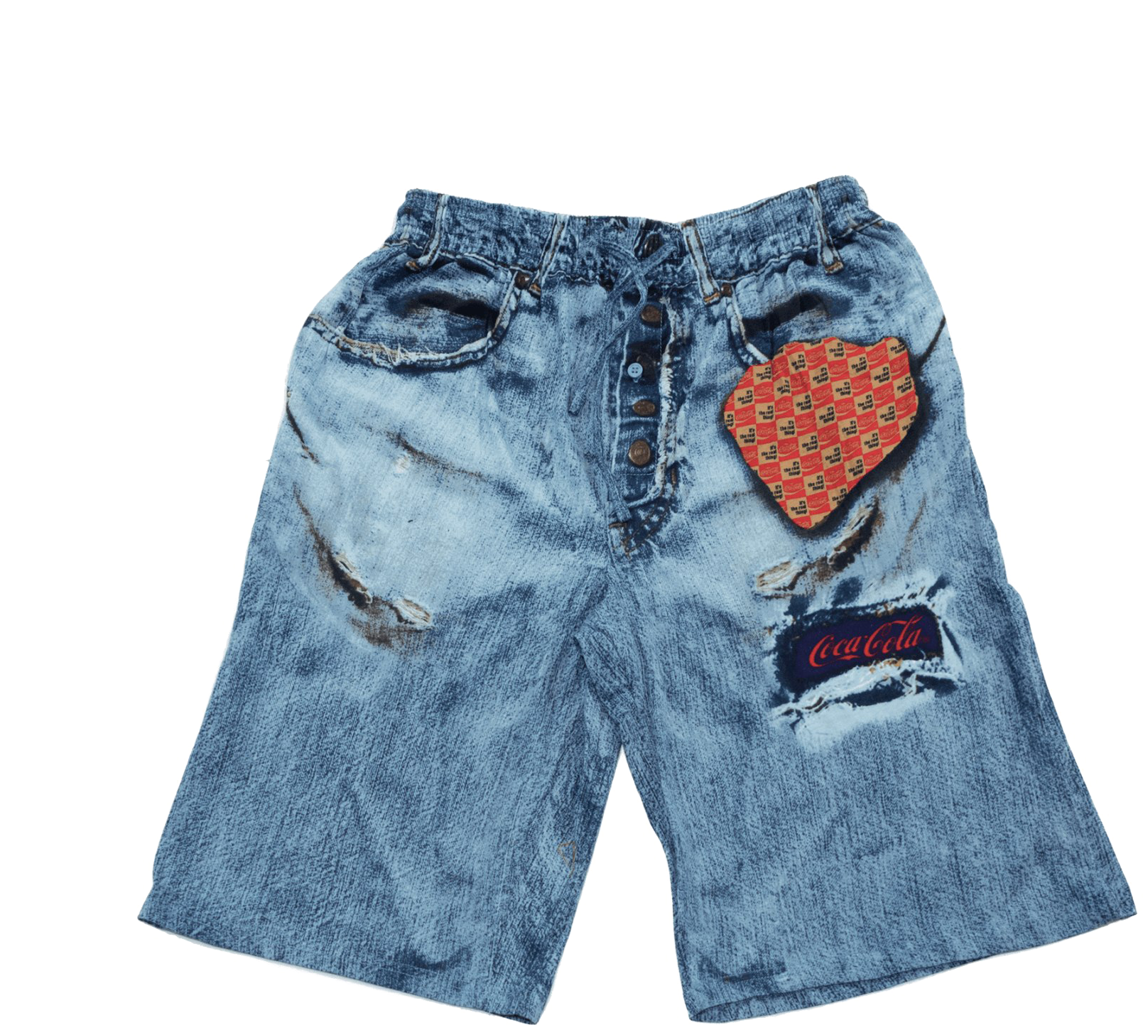 Vintage Denim Bermuda Shortswith Patches PNG Image