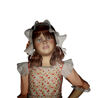 Vintage Doll Like Girl Portrait PNG Image