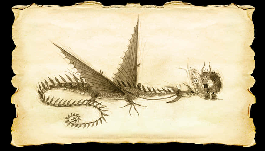 Vintage Dragon Sketch Artwork PNG Image