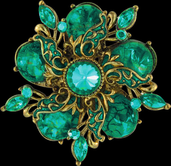 Vintage Emerald Gold Brooch Jewelry PNG Image