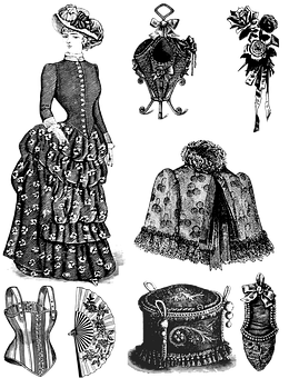 Vintage Fashion Collection Illustration PNG Image