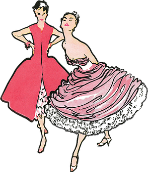 Vintage Fashion Illustration Two Women PNG Image