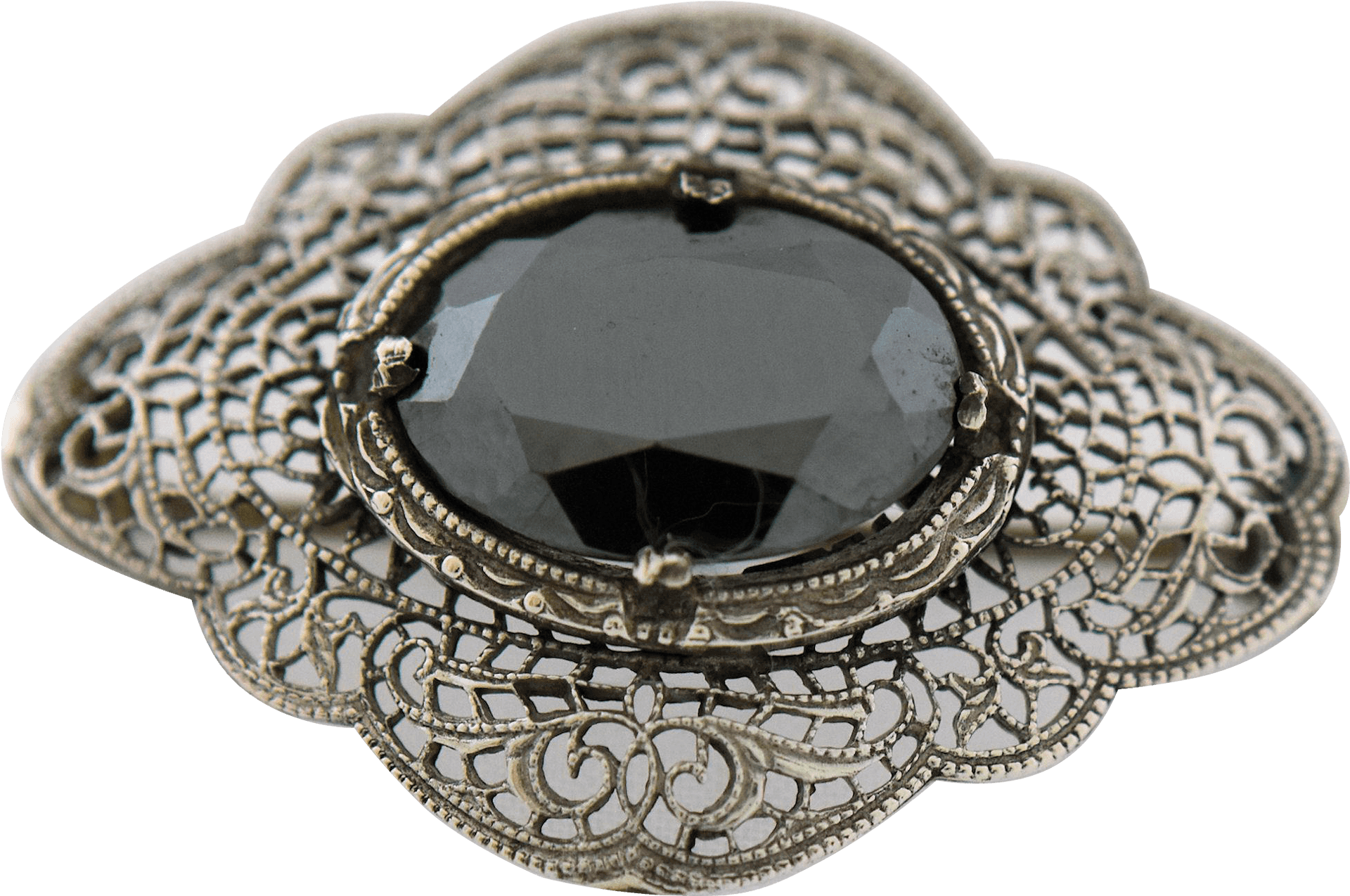 Vintage Filigree Broochwith Black Gemstone PNG Image