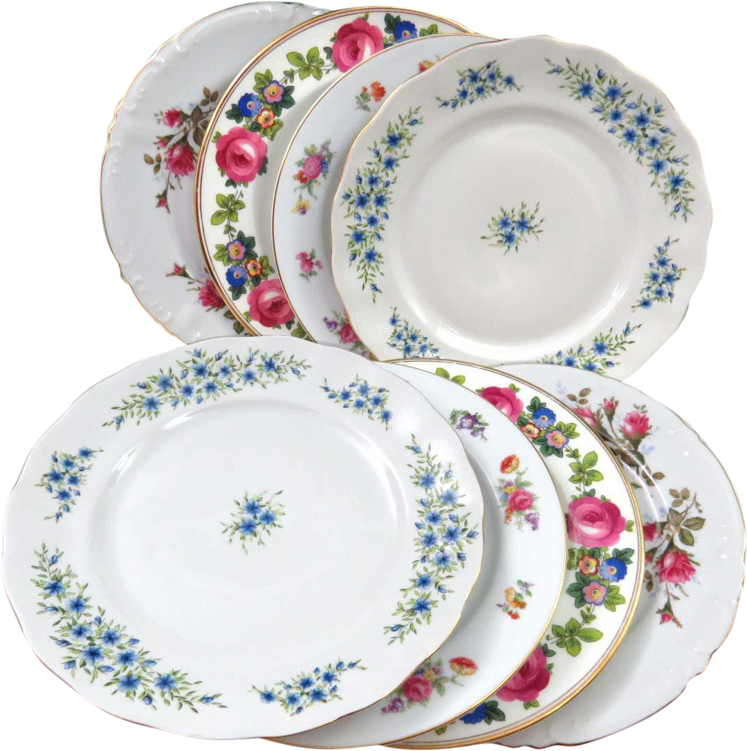 Vintage Floral Dinner Plates Set PNG Image