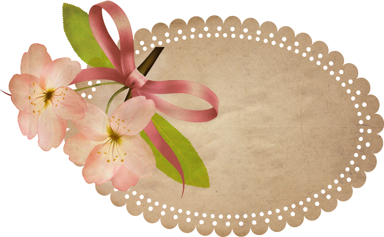 Vintage Floral Framewith Pink Ribbon PNG Image