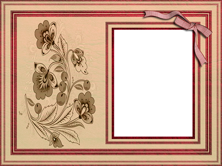 Vintage Floral Framewith Ribbon PNG Image